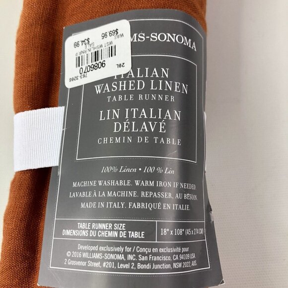 Williams Sonoma Italian Washed Linen Table Runner 18x108 Pumpkin Burnt Orange - Picture 2 of 9